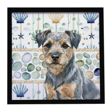 Load image into Gallery viewer, Blue and Tan Border Terrier Coastal Sea Glass Framed Metal Print