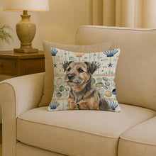 Load image into Gallery viewer, Grizzle and Tan Border Terrier Coastal Sea Glass Throw Pillow