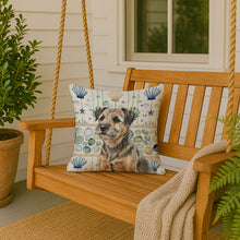 Load image into Gallery viewer, Grizzle and Tan Border Terrier Coastal Sea Glass Throw Pillow