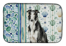 Load image into Gallery viewer, Black and White Borzoi Coastal Sea Glass Dish Drying Mat