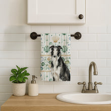 Load image into Gallery viewer, Black and White Borzoi Coastal Sea Glass Kitchen Towel