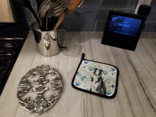 Load image into Gallery viewer, Black and White Borzoi Coastal Sea Glass Pair of Pot Holders