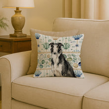 Load image into Gallery viewer, Black and White Borzoi Coastal Sea Glass Throw Pillow