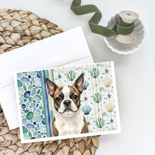 Load image into Gallery viewer, Brindle Boston Terrier Coastal Sea Glass Greeting Cards Pack of 8