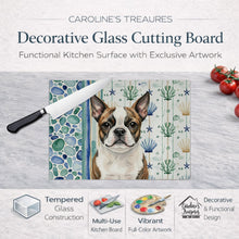 Load image into Gallery viewer, Brindle Boston Terrier Coastal Sea Glass Glass Cutting Board