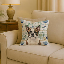 Load image into Gallery viewer, Brindle Boston Terrier Coastal Sea Glass Throw Pillow