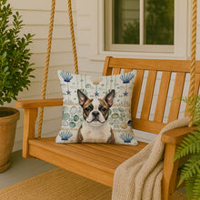 Load image into Gallery viewer, Brindle Boston Terrier Coastal Sea Glass Throw Pillow