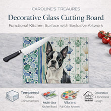 Load image into Gallery viewer, Boston Terrier Coastal Sea Glass Glass Cutting Board