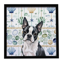 Load image into Gallery viewer, Boston Terrier Coastal Sea Glass Framed Metal Print