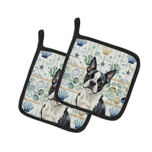 Load image into Gallery viewer, Boston Terrier Coastal Sea Glass Pair of Pot Holders