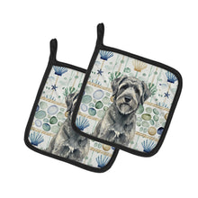 Load image into Gallery viewer, Gray Bouvier des Flandres Coastal Sea Glass Pair of Pot Holders