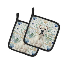 Load image into Gallery viewer, White Boxer Coastal Sea Glass Pair of Pot Holders