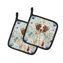 Load image into Gallery viewer, Liver and White Brittany Coastal Sea Glass Pair of Pot Holders