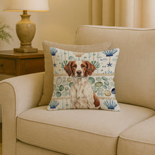 Load image into Gallery viewer, Liver and White Brittany Coastal Sea Glass Throw Pillow