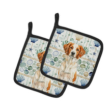 Load image into Gallery viewer, Orange and White Brittany Coastal Sea Glass Pair of Pot Holders