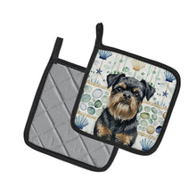 Load image into Gallery viewer, Black and Tan Brussels Griffon Coastal Sea Glass Pair of Pot Holders