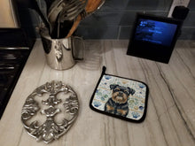 Load image into Gallery viewer, Black and Tan Brussels Griffon Coastal Sea Glass Pair of Pot Holders