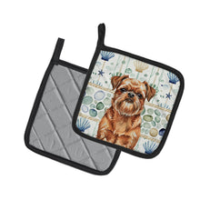 Load image into Gallery viewer, Red Brussels Griffon Coastal Sea Glass Pair of Pot Holders