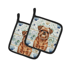 Load image into Gallery viewer, Red Brussels Griffon Coastal Sea Glass Pair of Pot Holders