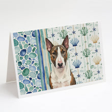 Load image into Gallery viewer, Brindle and White Bull Terrier Coastal Sea Glass Greeting Cards Pack of 8