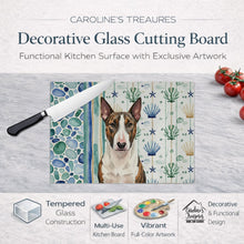 Load image into Gallery viewer, Brindle and White Bull Terrier Coastal Sea Glass Glass Cutting Board
