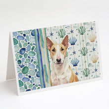 Load image into Gallery viewer, Fawn and White Bull Terrier Coastal Sea Glass Greeting Cards Pack of 8