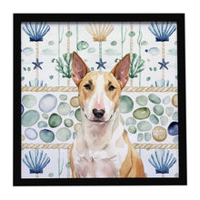 Load image into Gallery viewer, Fawn and White Bull Terrier Coastal Sea Glass Framed Metal Print