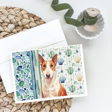 Load image into Gallery viewer, Red and White Bull Terrier Coastal Sea Glass Greeting Cards Pack of 8