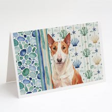 Load image into Gallery viewer, Red and White Bull Terrier Coastal Sea Glass Greeting Cards Pack of 8
