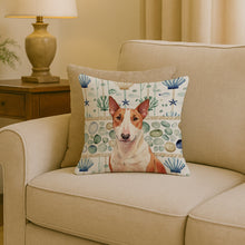 Load image into Gallery viewer, Red and White Bull Terrier Coastal Sea Glass Throw Pillow