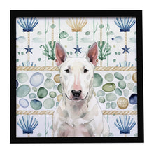 Load image into Gallery viewer, White Bull Terrier Coastal Sea Glass Framed Metal Print