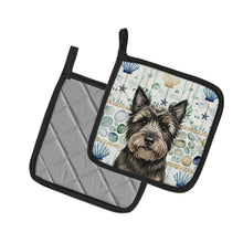 Load image into Gallery viewer, Black Cairn Terrier Coastal Sea Glass Pair of Pot Holders