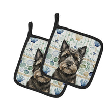 Load image into Gallery viewer, Black Cairn Terrier Coastal Sea Glass Pair of Pot Holders