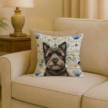 Load image into Gallery viewer, Black Cairn Terrier Coastal Sea Glass Throw Pillow