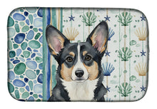 Load image into Gallery viewer, Black and White Cardigan Welsh Corgi Coastal Sea Glass Dish Drying Mat