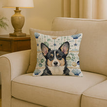 Load image into Gallery viewer, Black and White Cardigan Welsh Corgi Coastal Sea Glass Throw Pillow