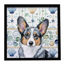 Load image into Gallery viewer, Blue Merle Cardigan Welsh Corgi Coastal Sea Glass Framed Metal Print