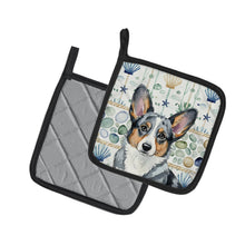 Load image into Gallery viewer, Blue Merle Cardigan Welsh Corgi Coastal Sea Glass Pair of Pot Holders