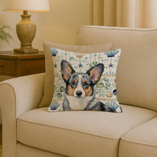 Load image into Gallery viewer, Blue Merle Cardigan Welsh Corgi Coastal Sea Glass Throw Pillow