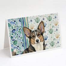 Load image into Gallery viewer, Brindle Cardigan Welsh Corgi Coastal Sea Glass Greeting Cards Pack of 8