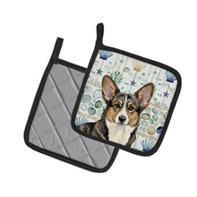 Load image into Gallery viewer, Brindle Cardigan Welsh Corgi Coastal Sea Glass Pair of Pot Holders