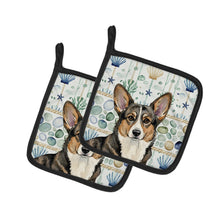 Load image into Gallery viewer, Brindle Cardigan Welsh Corgi Coastal Sea Glass Pair of Pot Holders