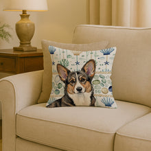 Load image into Gallery viewer, Brindle Cardigan Welsh Corgi Coastal Sea Glass Throw Pillow