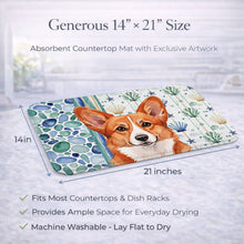 Load image into Gallery viewer, Red Cardigan Welsh Corgi Coastal Sea Glass Dish Drying Mat