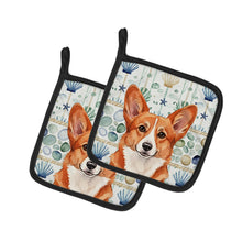 Load image into Gallery viewer, Red Cardigan Welsh Corgi Coastal Sea Glass Pair of Pot Holders