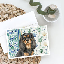 Load image into Gallery viewer, Black and Tan Cavalier Spaniel Coastal Sea Glass Greeting Cards Pack of 8