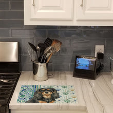 Load image into Gallery viewer, Black and Tan Cavalier Spaniel Coastal Sea Glass Glass Cutting Board