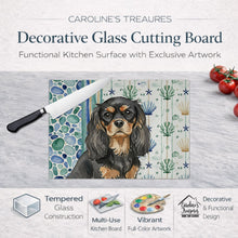 Load image into Gallery viewer, Black and Tan Cavalier Spaniel Coastal Sea Glass Glass Cutting Board