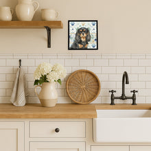 Load image into Gallery viewer, Black and Tan Cavalier Spaniel Coastal Sea Glass Framed Metal Print