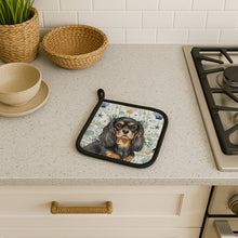 Load image into Gallery viewer, Black and Tan Cavalier Spaniel Coastal Sea Glass Pair of Pot Holders